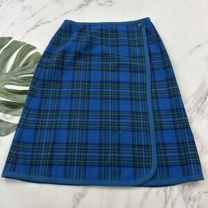 Pendleton Womens Vintage 60s Blanket Wrap Skirt Size 14 Blue Green Plaid Wool